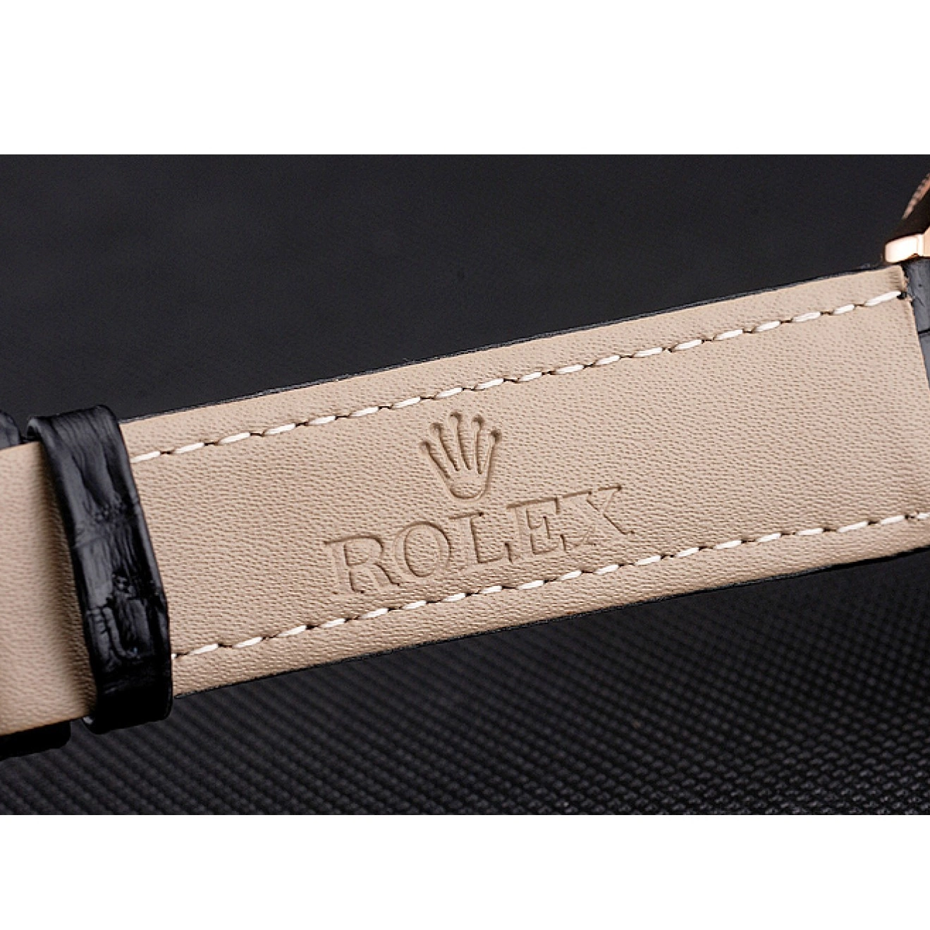 Best AAA Replica Sites White Rose Rolex Dial Leather Case Black Strap Datejust Gold Swiss 0520